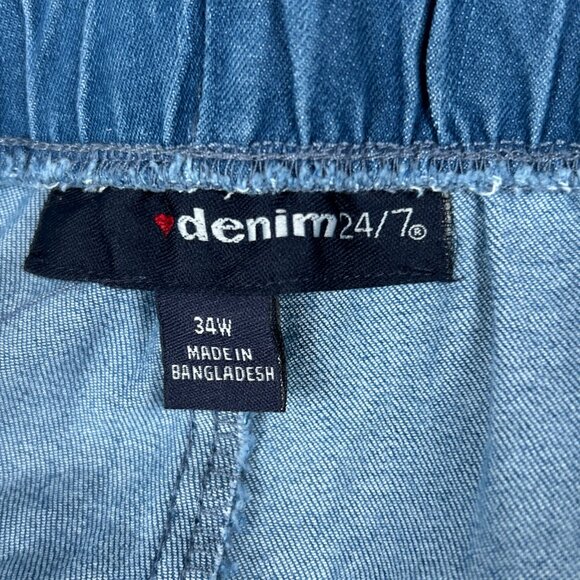 Denim 24/7 Size 34 W Plus Size Wide Leg Jeans Pull On Blue Jeans Flare Leg #1 - Picture 3 of 8